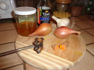charred ginger, shallots, honey, fish sauce, garlic & fresh turmeric